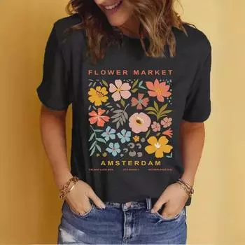 Женская летняя футболка с круглым вырезом и коротким рукавом - Повседневная мода XL