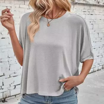 Женская летняя футболка с круглым вырезом и рукавом «летучая мышь», свободный крой, однотонная летняя повседневная футболка-пуловер, топы на каждый день S белый