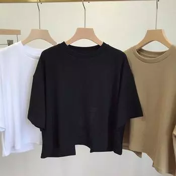Женская летняя футболка с круглым вырезом, свободного кроя, с короткими рукавами, удобная, модная, повседневная, с открытой спиной, базовая M чёрный