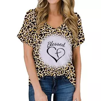 Женская летняя футболка с леопардовым сердечком и буквенным принтом, футболки с короткими рукавами, повседневные топы с принтом XS дубильная кора