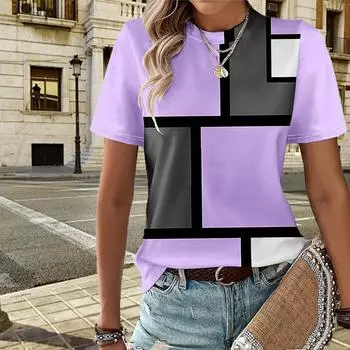 Женская летняя футболка с правильными черными линиями и принтом, футболки с короткими рукавами, повседневные топы с принтом XS синий