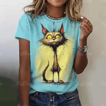 Женская летняя футболка с принтом 3D-кота S