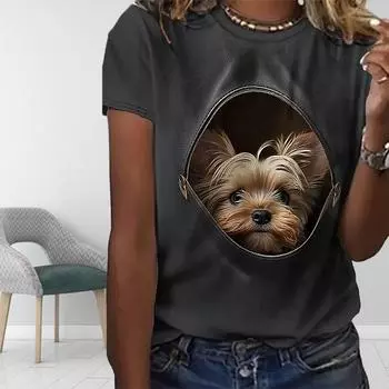Женская летняя футболка с принтом 3D Puppy, футболки с коротким рукавом, повседневные топы с принтом XS чёрный