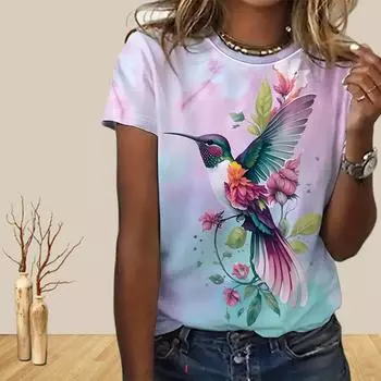 Женская летняя футболка с принтом, элегантная маленькая птичка, футболки с коротким рукавом, повседневные топы с принтом XS розовый