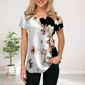 Женская летняя футболка с принтом белой розы, футболки с коротким рукавом, повседневные топы с принтом XS красный