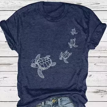 Женская летняя футболка с принтом черепахи, футболки с коротким рукавом, повседневные топы с принтом XS зелёный