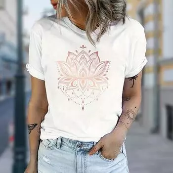 Женская летняя футболка с принтом «Цветок лотоса», футболки с коротким рукавом, повседневные топы с принтом XS серый