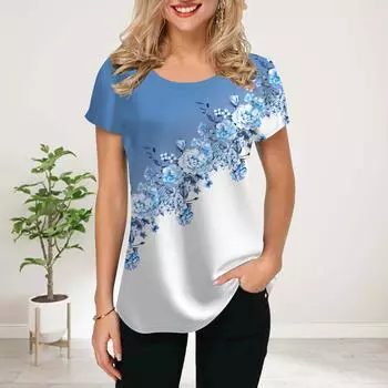 Женская летняя футболка с принтом фиолетовой диагональной розы, футболки с коротким рукавом, повседневные топы с принтом XS синий