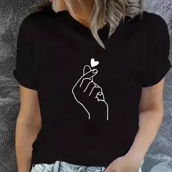 Женская летняя футболка с принтом Heart Gesture, футболки с коротким рукавом, повседневные топы с принтом XS белый