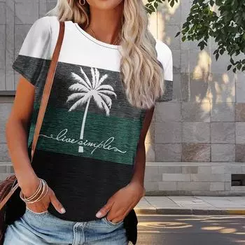 Женская летняя футболка с принтом кокосовой пальмы в стиле ретро, футболки с коротким рукавом, повседневные топы с принтом XS разноцветный