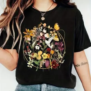 Женская летняя футболка с принтом «Красивые цветы», футболки с коротким рукавом, повседневные топы с принтом XS белый
