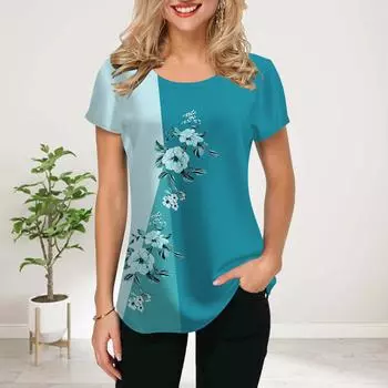 Женская летняя футболка с принтом «Красивые персиковые цветы», синие футболки с коротким рукавом, повседневные топы с принтом XS синий