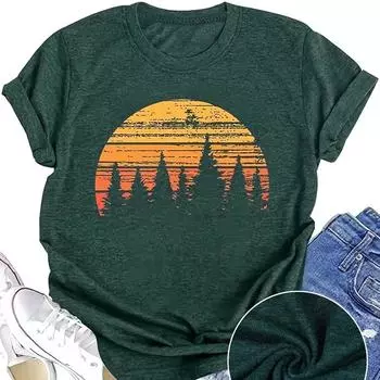 Женская летняя футболка с принтом «Красивый закат», футболки с коротким рукавом, повседневные топы с принтом XS чёрный