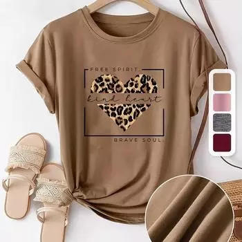 Женская летняя футболка с принтом леопардового принта Love, футболки с коротким рукавом, повседневные топы с принтом XS розовый