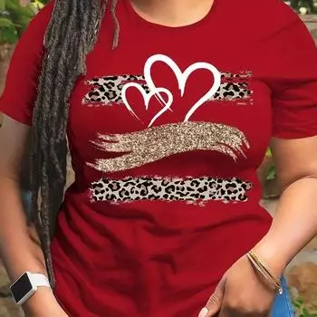 Женская летняя футболка с принтом леопардового принта Love, футболки с коротким рукавом, повседневные топы с принтом XS синий