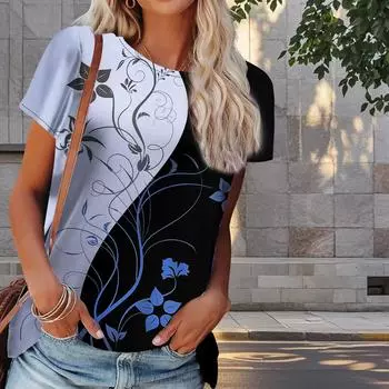 Женская летняя футболка с принтом листьев в стиле ретро, футболки с коротким рукавом, повседневные топы с принтом XS фиолетовый