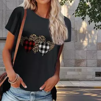 Женская летняя футболка с принтом «Любовь» в стиле ретро, футболки с коротким рукавом, повседневные топы с принтом XS чёрный