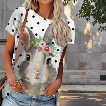 Женская летняя футболка с принтом маленького кролика в стиле ретро, футболки с коротким рукавом, повседневные топы с принтом XS чёрный