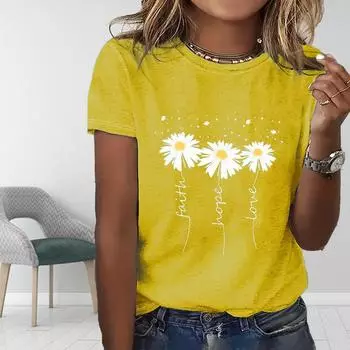 Женская летняя футболка с принтом милые белые цветы футболки с коротким рукавом повседневные топы с принтом XS зелёный
