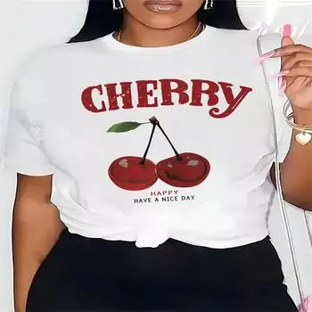 Женская летняя футболка с принтом, модная повседневная, симпатичная, с коротким рукавом и круглым вырезом M белый