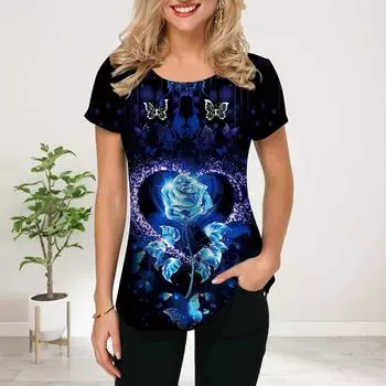 Женская летняя футболка с принтом одуванчика, черные футболки с коротким рукавом, повседневные топы с принтом XS синий
