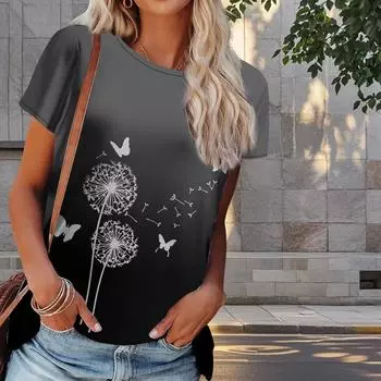 Женская летняя футболка с принтом одуванчика в стиле ретро, футболки с коротким рукавом, повседневные топы с принтом XS синий