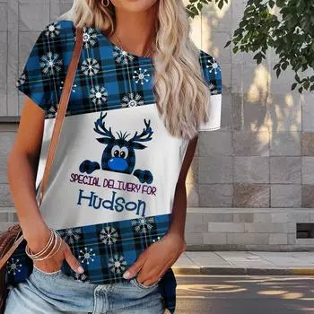 Женская летняя футболка с принтом оленя Milu, ретро-модные футболки с коротким рукавом, повседневные топы с принтом XS фиолетовый