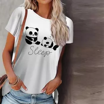 Женская летняя футболка с принтом панды, футболки с коротким рукавом, повседневные топы с принтом XS серый
