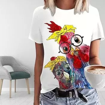 Женская летняя футболка с принтом петуха, футболки с коротким рукавом, повседневные топы с принтом XS синий