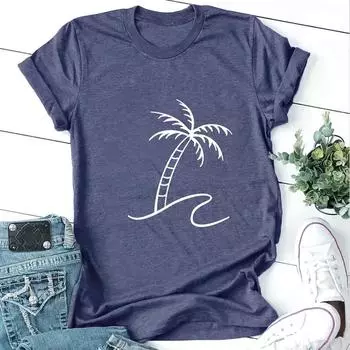 Женская летняя футболка с принтом «Пляжные деревья», футболки с коротким рукавом, повседневные топы с принтом XS зелёный