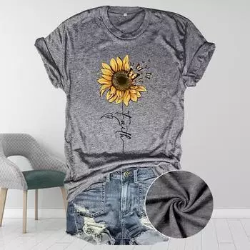 Женская летняя футболка с принтом подсолнуха, футболки с коротким рукавом, повседневные топы с принтом XS красный