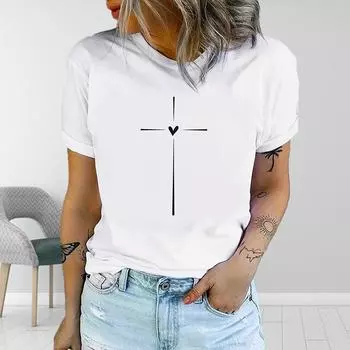 Женская летняя футболка с принтом, простые и универсальные футболки с коротким рукавом, повседневные топы с принтом XS чёрный