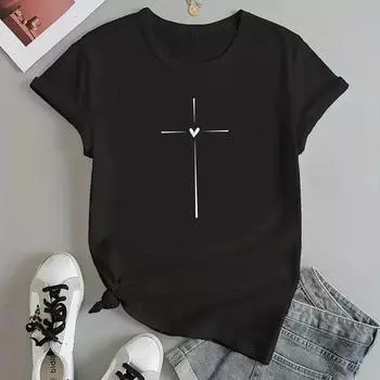 Женская летняя футболка с принтом, простые и универсальные футболки с коротким рукавом, повседневные топы с принтом XS белый