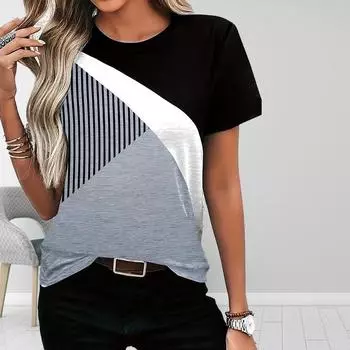 Женская летняя футболка с принтом, простые и изысканные футболки с коротким рукавом, повседневные топы с принтом XS чёрный