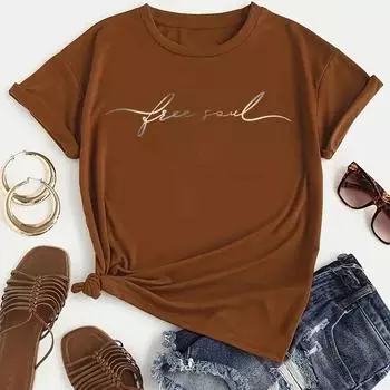 Женская летняя футболка с принтом, простые и благородные футболки с коротким рукавом, повседневные топы с принтом XS синий