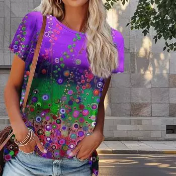 Женская летняя футболка с принтом пузырьков в стиле ретро, футболки с коротким рукавом, повседневные топы с принтом XS синий