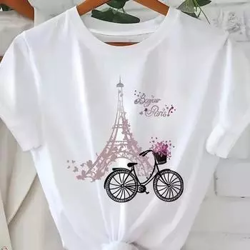 Женская летняя футболка с принтом «Романтический Париж», футболки с коротким рукавом, повседневные топы с принтом XS белый