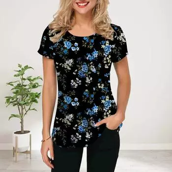 Женская летняя футболка с принтом розовых роз, футболки с коротким рукавом, повседневные топы с принтом XS красный