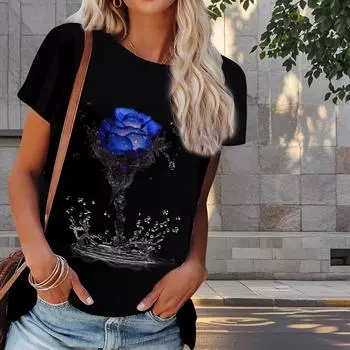 Женская летняя футболка с принтом розы в стиле ретро, футболки с коротким рукавом, повседневные топы с принтом XS красный