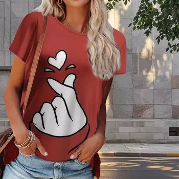 Женская летняя футболка с принтом «рука, сердце, жест», ретро-мода, футболки с коротким рукавом, повседневные топы с принтом XS фиолетовый