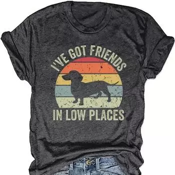 Женская летняя футболка с принтом щенка, футболки с коротким рукавом, повседневные топы с принтом XS чёрный