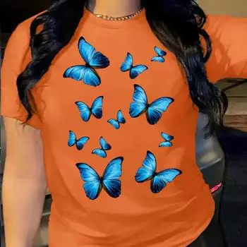 Женская летняя футболка с принтом синей бабочки, футболки с коротким рукавом, повседневные топы с принтом XS фиолетовый