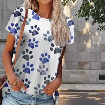 Женская летняя футболка с принтом собачьих когтей в стиле ретро, футболки с коротким рукавом, повседневные топы с принтом XS синий