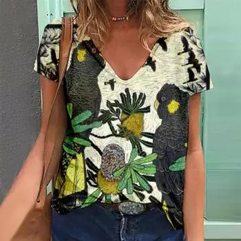 Женская летняя футболка с принтом совы, футболки с короткими рукавами, повседневные топы с принтом XS зелёный