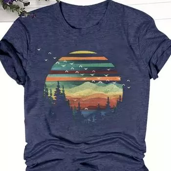 Женская летняя футболка с принтом The Setting Sun, футболки с коротким рукавом, повседневные топы с принтом XS белый