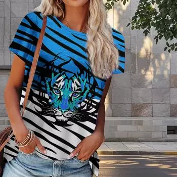 Женская летняя футболка с принтом тигра в стиле ретро, футболки с коротким рукавом, повседневные топы с принтом XS фиолетовый