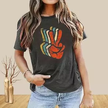 Женская летняя футболка с принтом в стиле ретро, футболки с коротким рукавом, повседневные топы с принтом XS чёрный