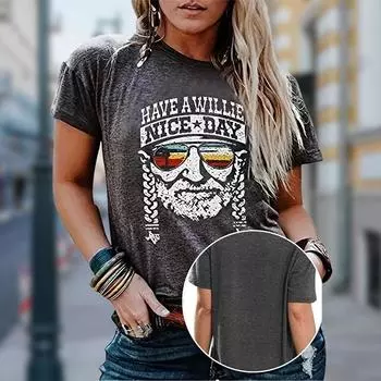 Женская летняя футболка с принтом в стиле ретро с коротким рукавом, повседневные топы с принтом XS серый