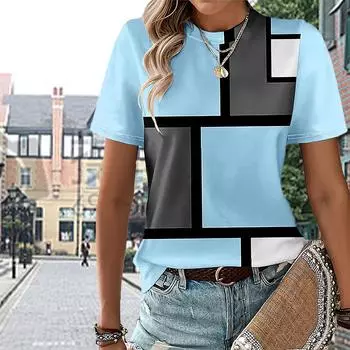 Женская летняя футболка с принтом в виде блоков разных цветов, футболки с коротким рукавом, повседневные топы с принтом XS синий
