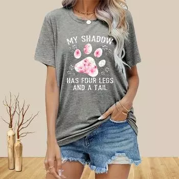 Женская летняя футболка с принтом в виде милой лапы, футболки с коротким рукавом, повседневные топы с принтом XS белый